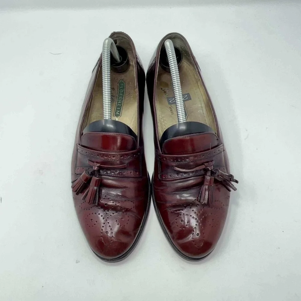 Florsheim 272 Series Mens 8 D Burgundy Leather Tassel Wingtip Loafers Italy Rare